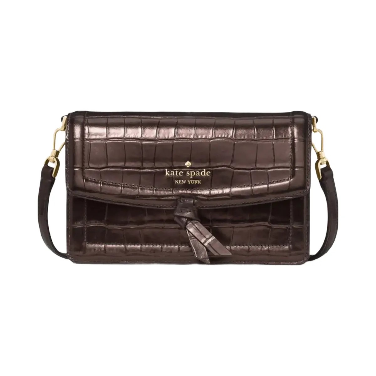 Kate Spade Knott Croc Embossed Mini Flap Crossbody Hot Fudge - HypeFly India View 1