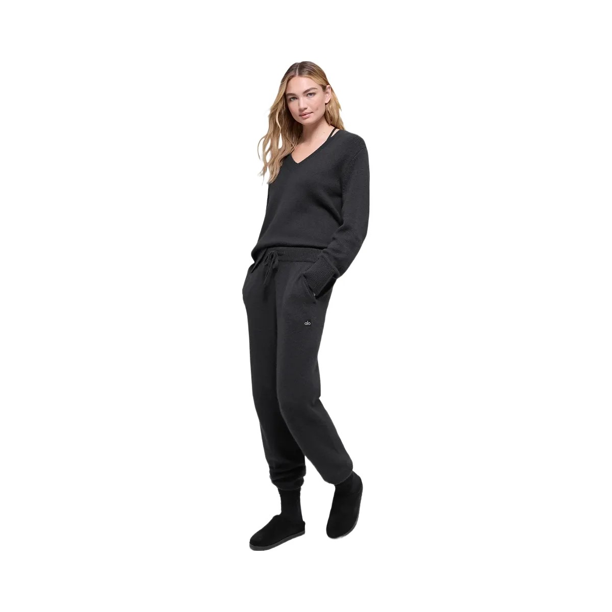Alo Women's Wool Cashmere High-Waist New Class Jogger - Black - HypeFly India View 4