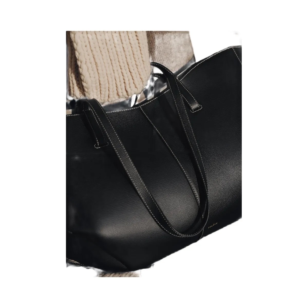 Polene Cyme Textured Black with Ecru Stitching - HypeFly India View 4