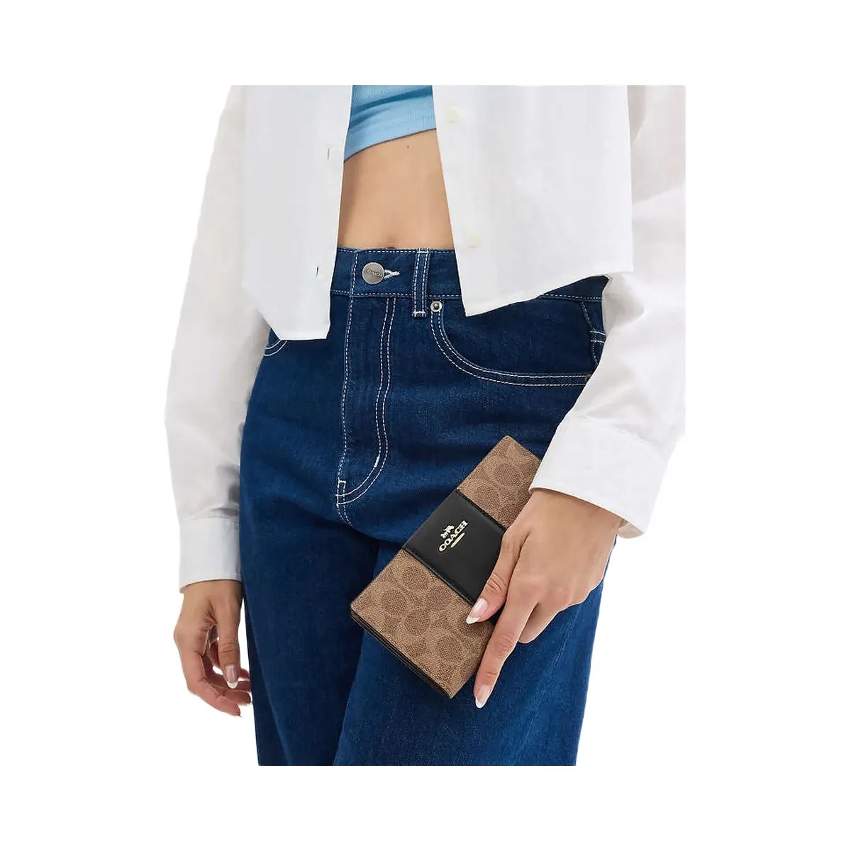 Coach Slim Zip Wallet In Signature Canvas With Stripe Signature Canvas-Gold-Tan-Black - HypeFly India View 2