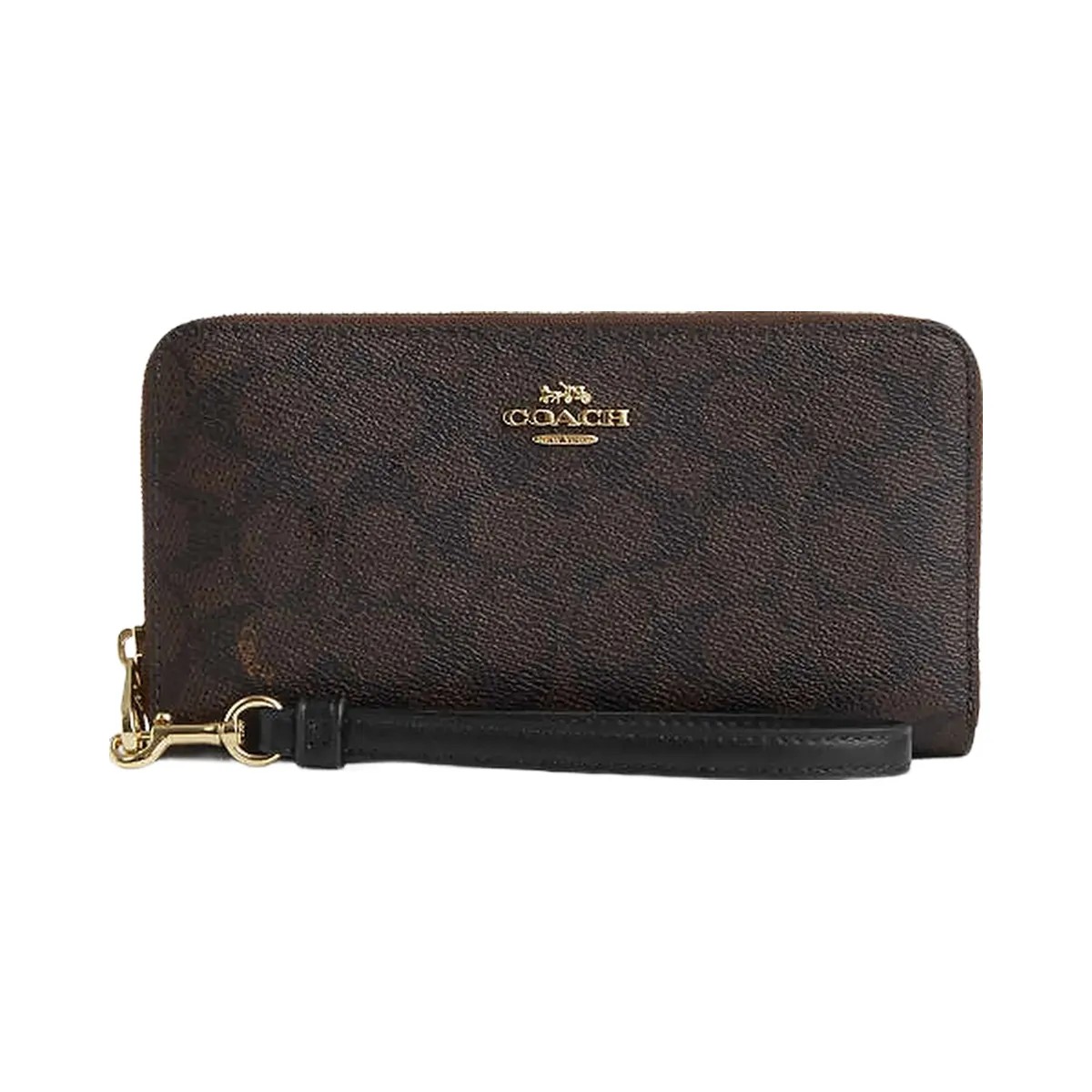 Coach Long Zip Around Wallet In Signature Canvas Signature Canvas-Gold-Walnut-Black - HypeFly India View 3