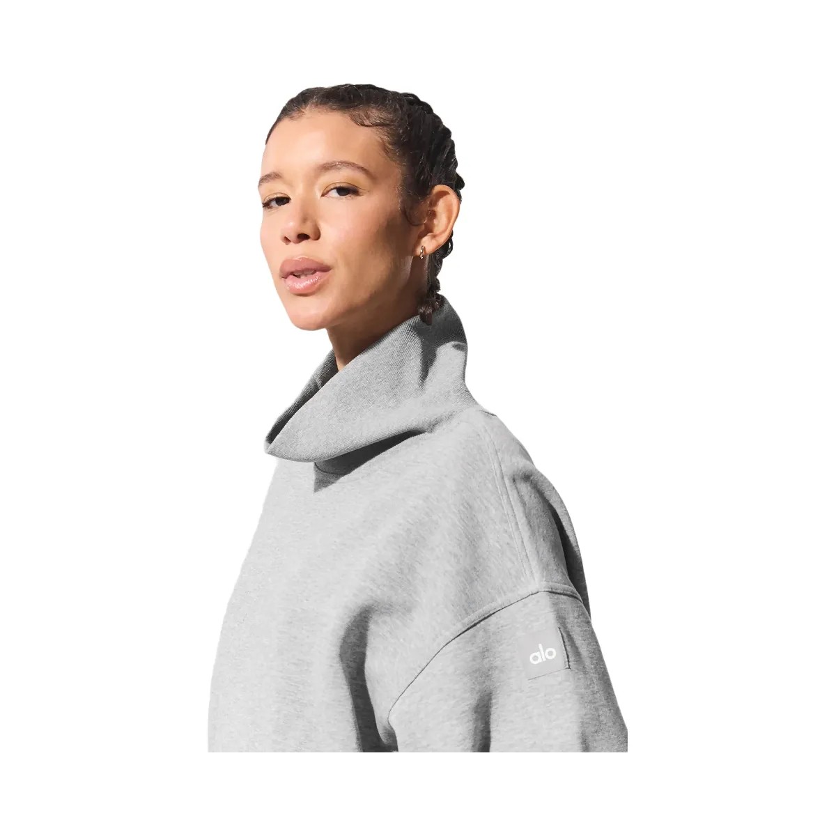 Alo Women's Hazy Mock Neck Pullover - Dark Athletic Heather Grey - HypeFly India View 2