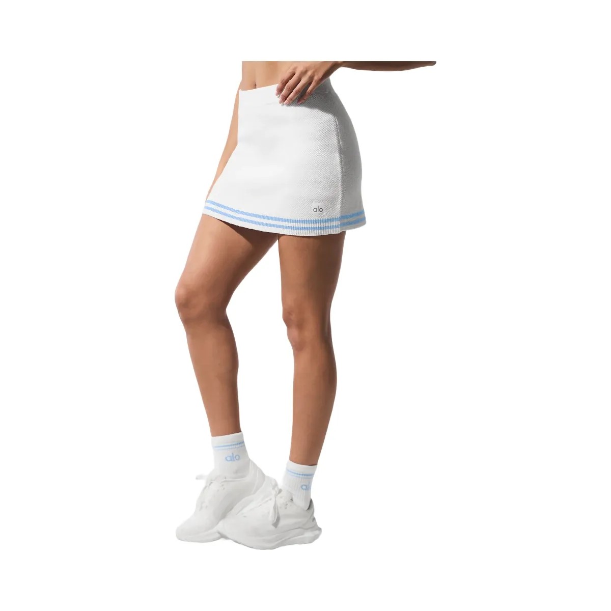 Alo Women's Tennis Club Sweater Knit Skirt - White/Seashell Blue - HypeFly India View 3