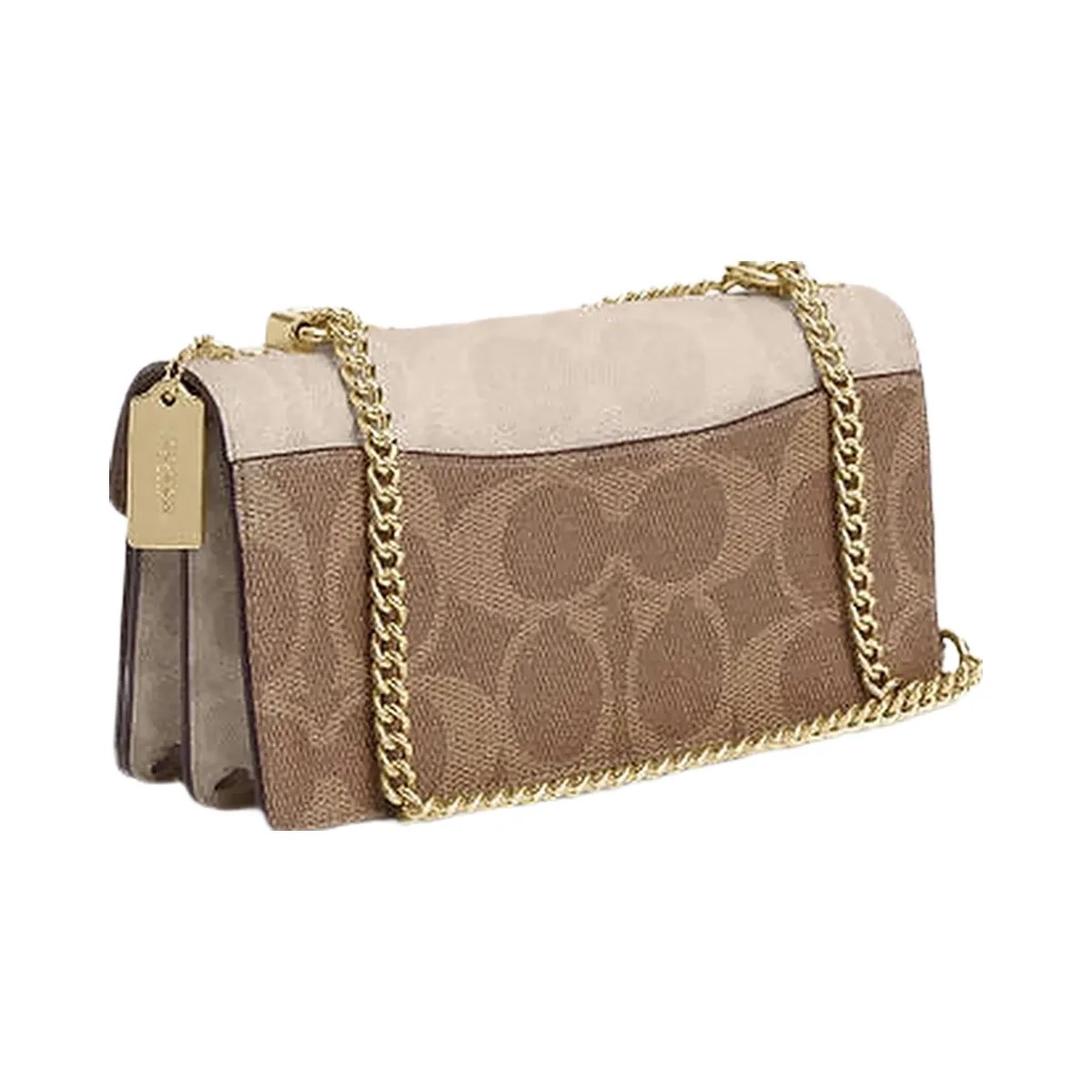Coach Klare Envelope Crossbody Bag In Blocked Signature Canvas Signature Canvas-Gold-Sand-Tan - HypeFly India View 3