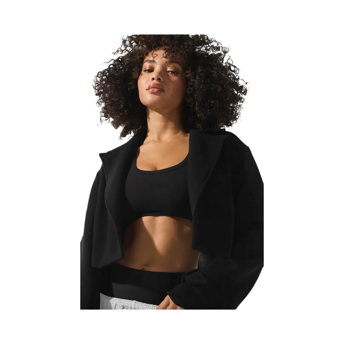 Alo Women's Wool Cropped Metro Trench - Black - HypeFly India View 4