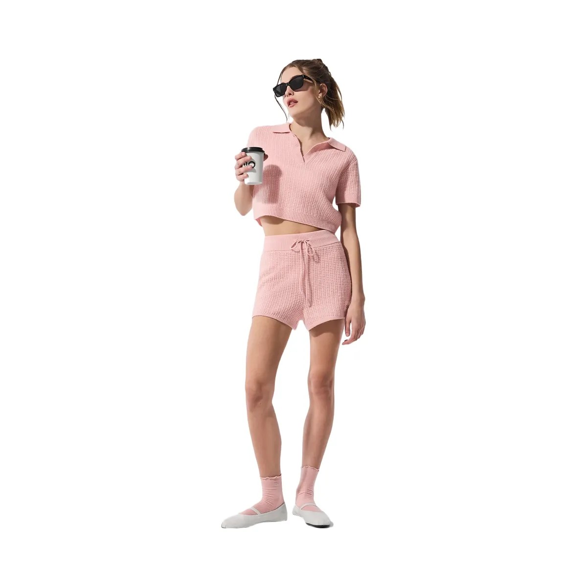 Alo Women's Cashmere High-Waist Plush Waffle Short - Pink Quartz - HypeFly India View 5