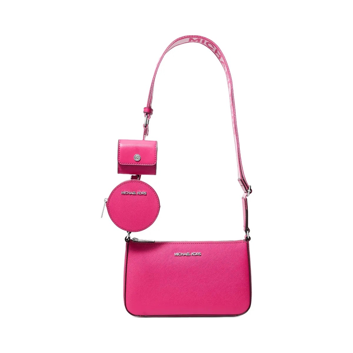 Michael Kors Jet Set Small Saffiano Leather Crossbody Bag with Case for Apple Airpods Pro® Dragonfruit - HypeFly India View 1
