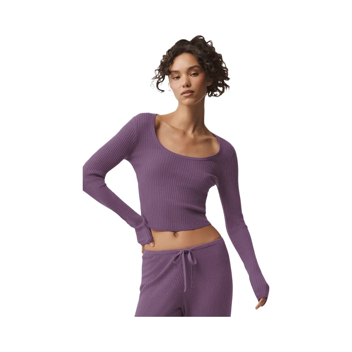 Alo Women's Sweater Knit Unwind Long Sleeve - Plum Kiss - HypeFly India View 1
