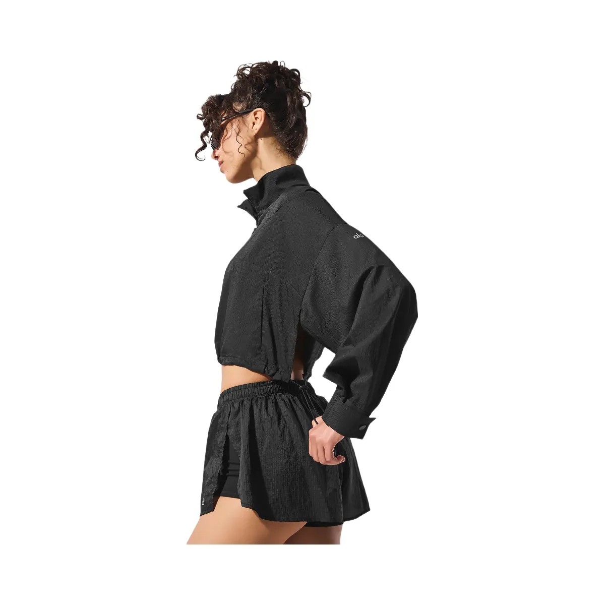 Alo Women's Cropped 1/4 Zip Aerial Pullover - Black - HypeFly India View 2