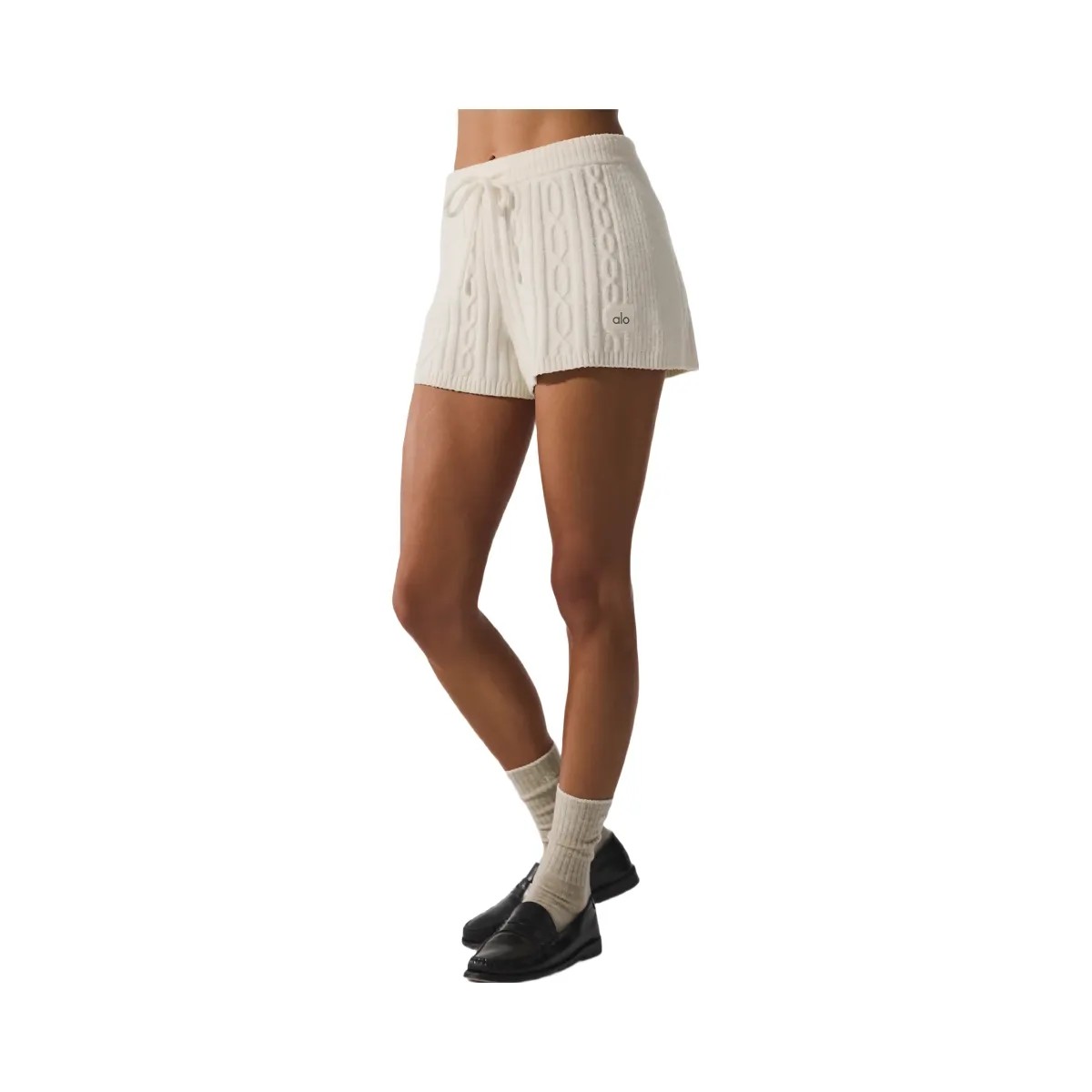 Alo Women's Cable Knit Winter Bliss Short - Ivory - HypeFly India View 4