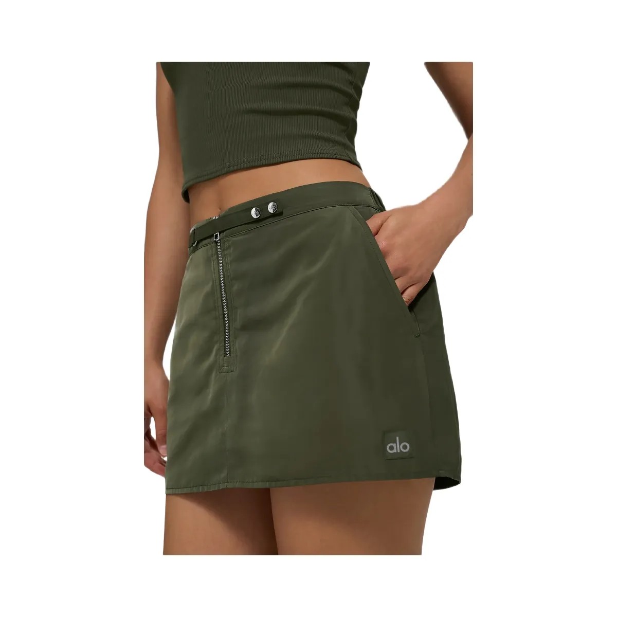Alo Women's Work It Mini Skirt - Green Olive - HypeFly India View 2