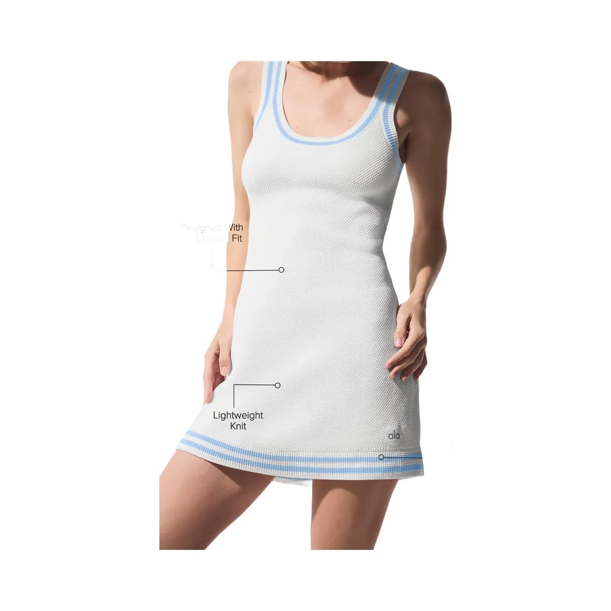 Alo Women's Tennis Club Sweater Knit Dress - White/Seashell Blue - HypeFly India View 1