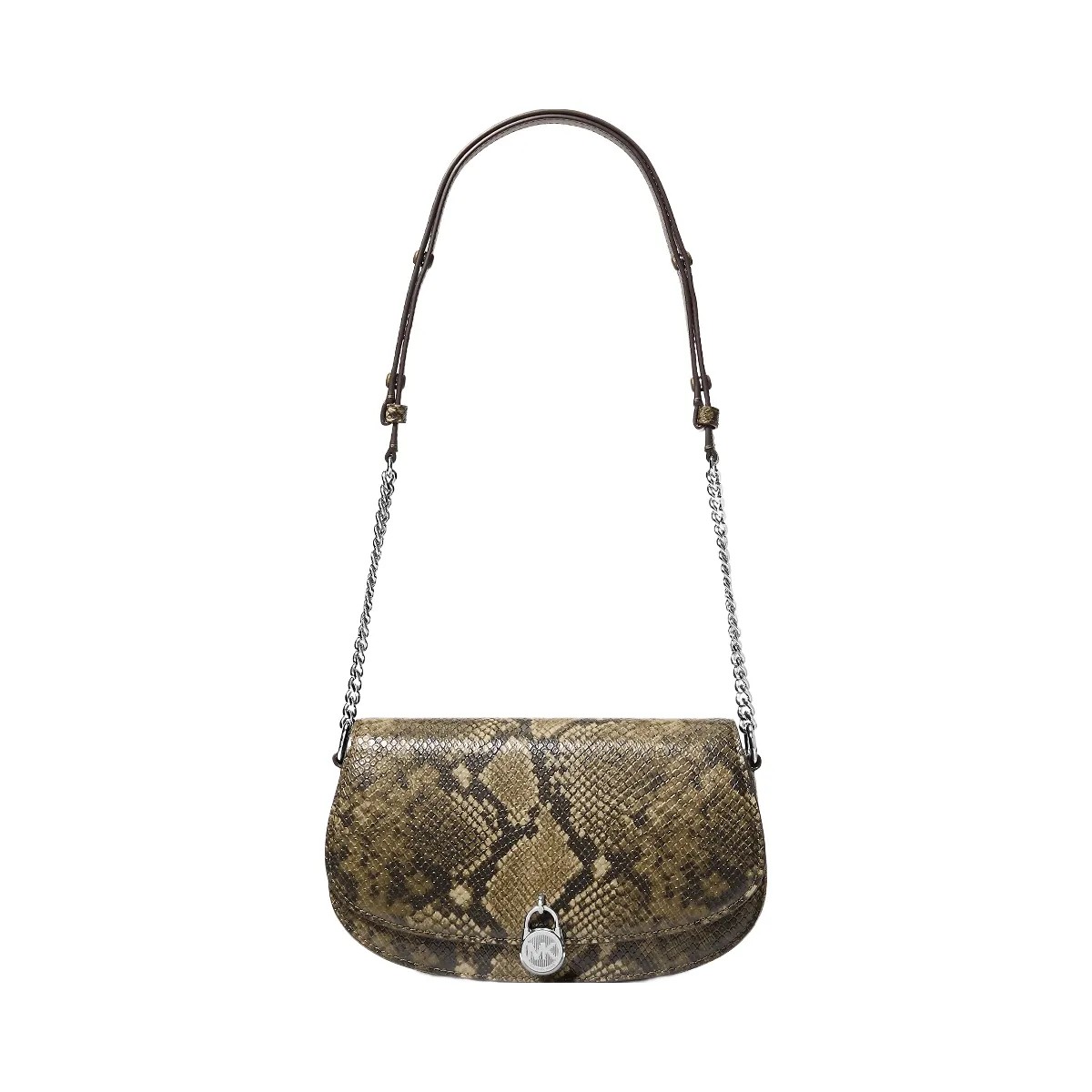 Michael Kors Mila Medium Snake Embossed Messenger Bag Olive - HypeFly India View 1