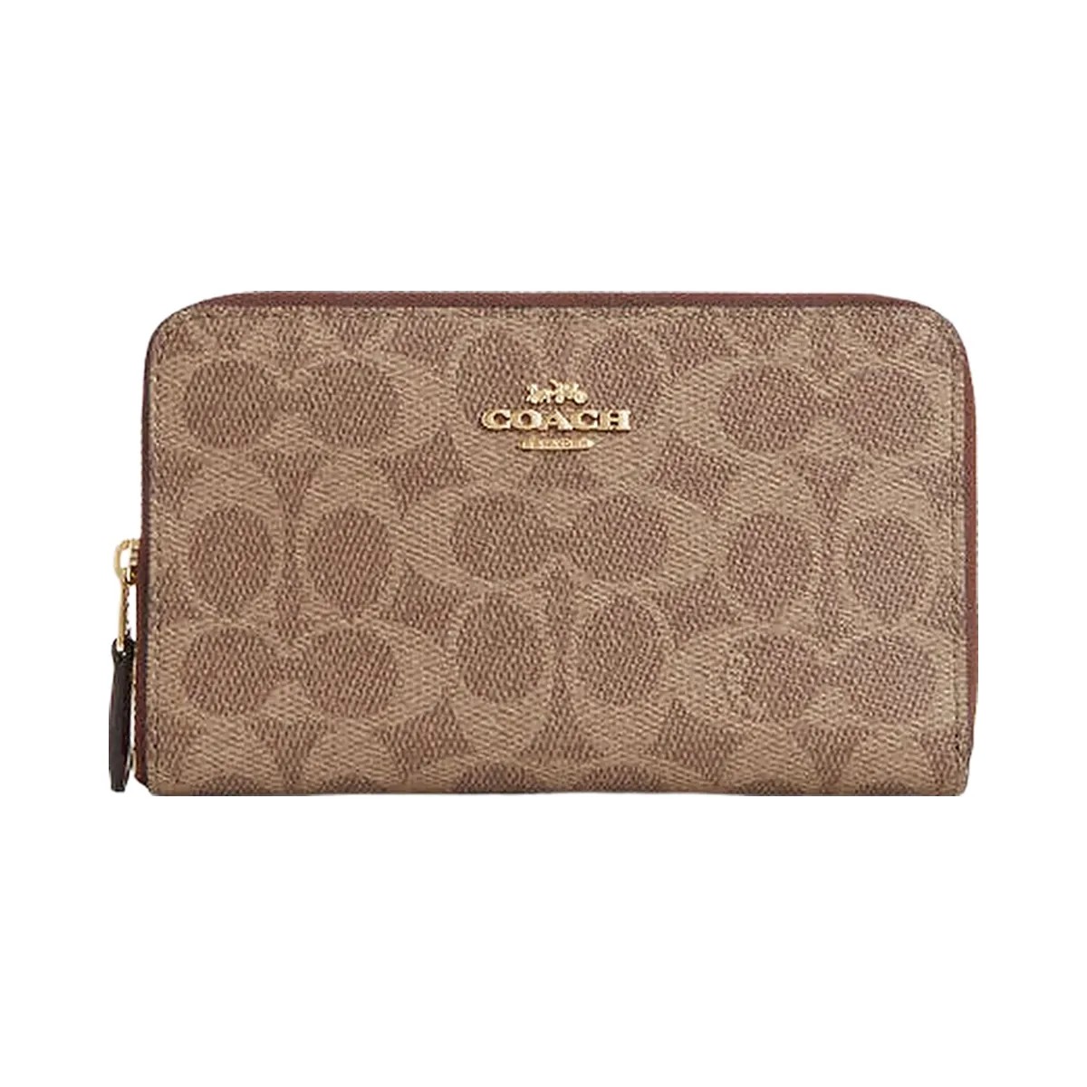 Coach Medium Id Zip Wallet In Signature Canvas Signature Canvas-Gold-Tan-Brown - HypeFly India View 3
