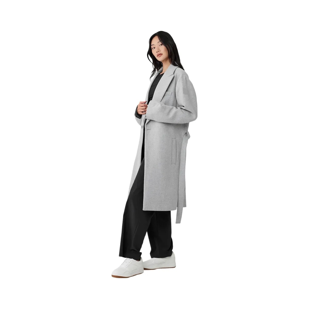 Alo Women's Wool Gameday Overcoat - Athletic Heather Grey - HypeFly India View 2