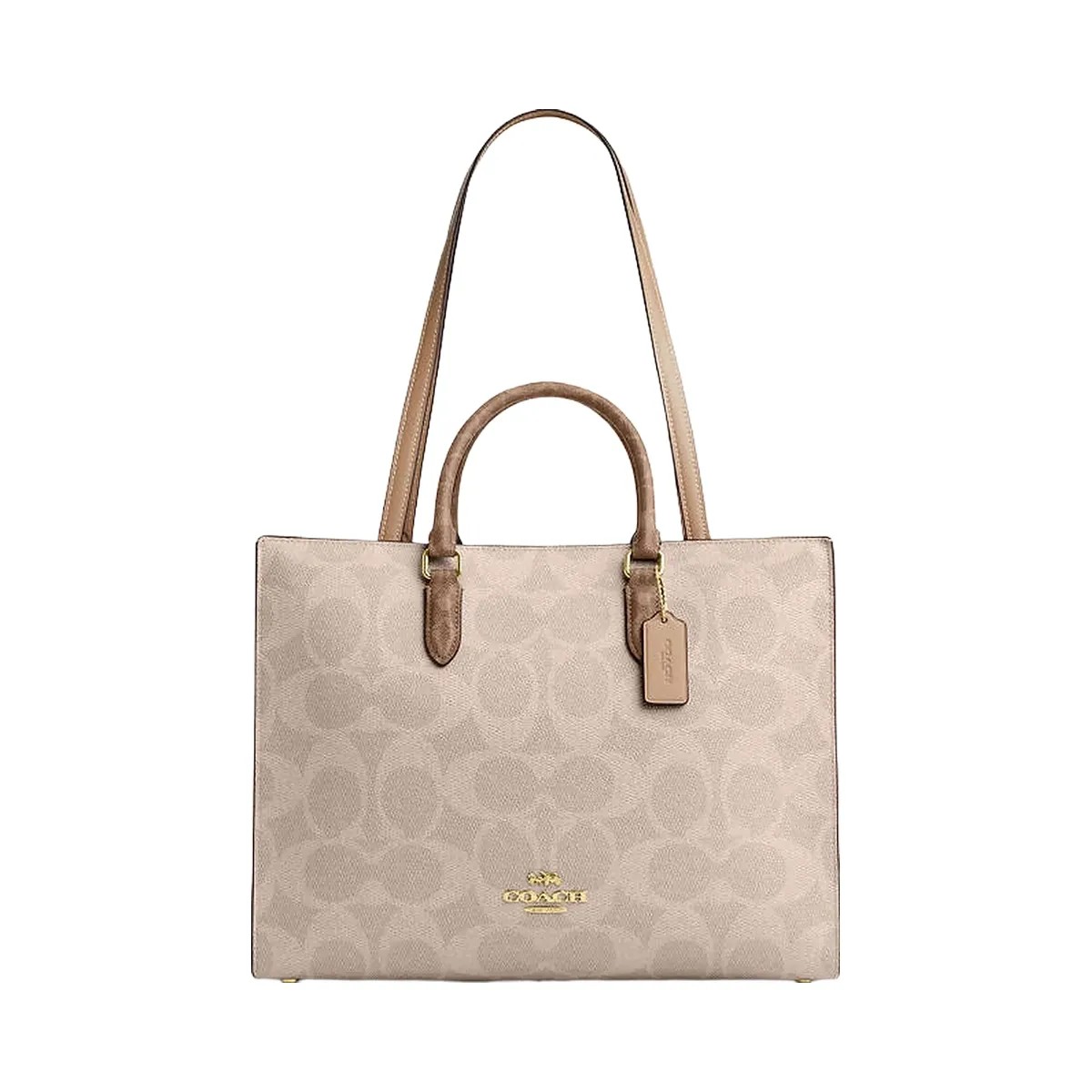 Coach Maggie Tote Bag In Blocked Signature Canvas Signature Canvas-Gold-Sand-Tan - HypeFly India View 1