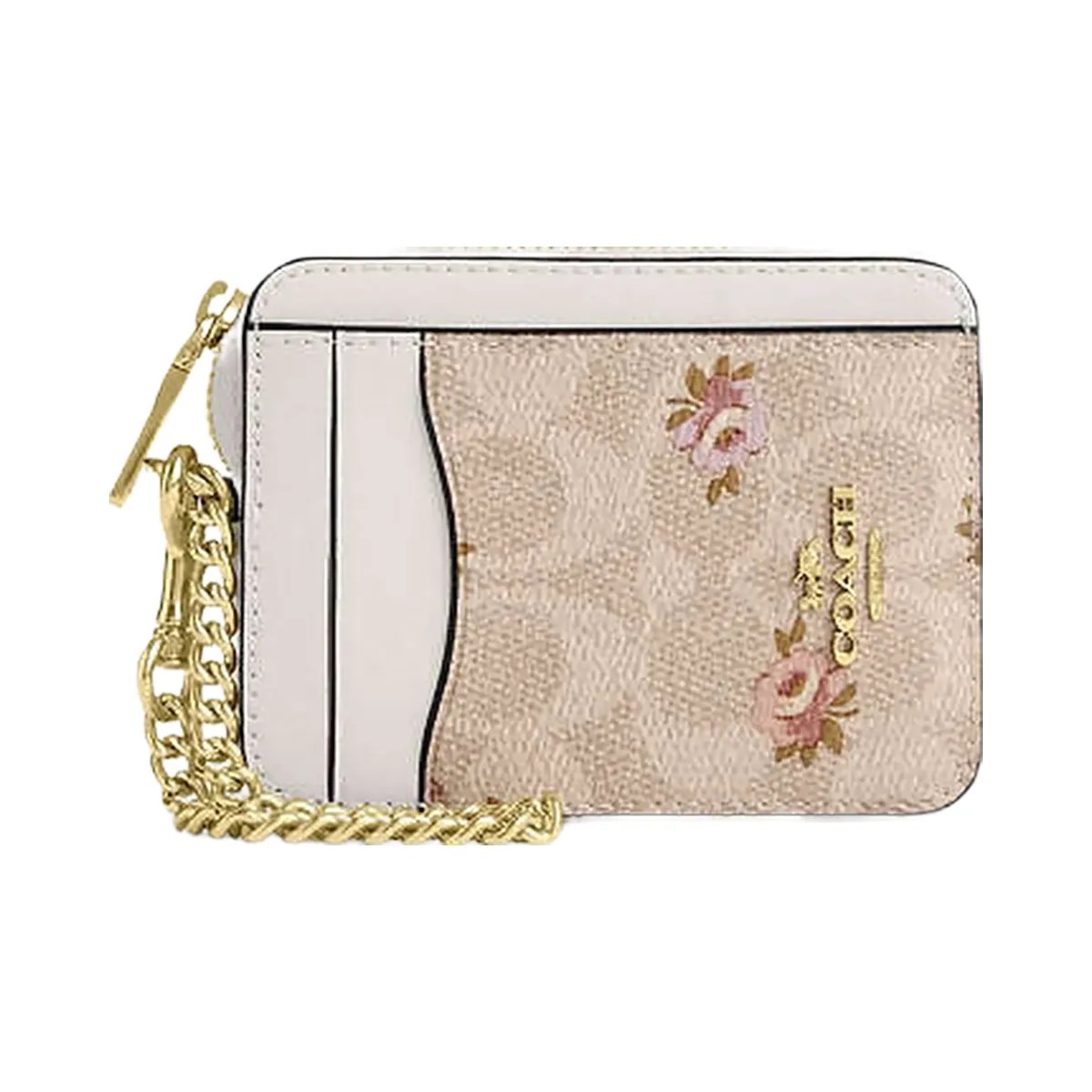 Coach Zip Card Case In Signature Canvas With Floral Print Gold-Sand Multi - HypeFly India View 1