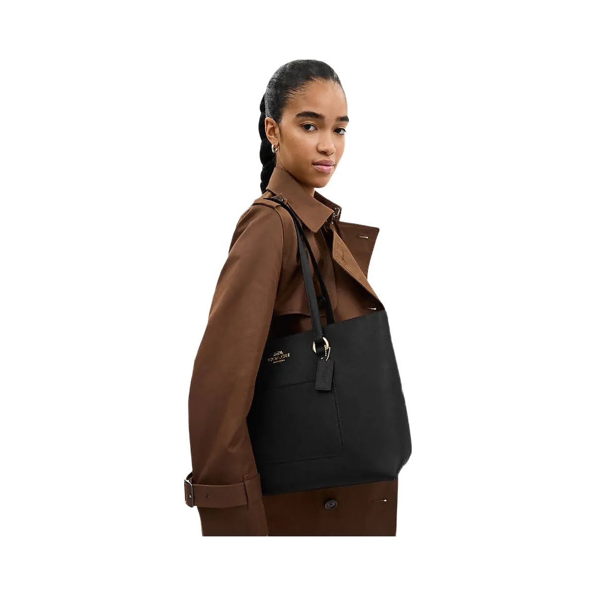 Coach Station Tote Bag Crossgrain Leather-Gold-Black - HypeFly India View 2