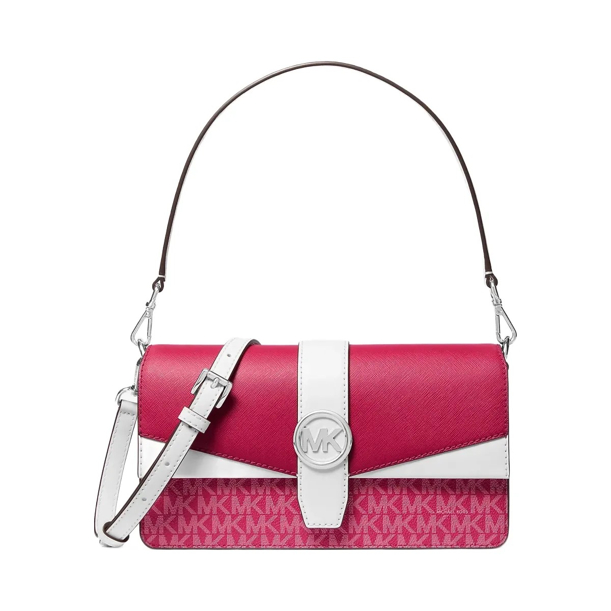 Michael Kors Greenwich Medium Signature Logo Convertible Shoulder Bag Dark Raspberry Multi - HypeFly India View 1