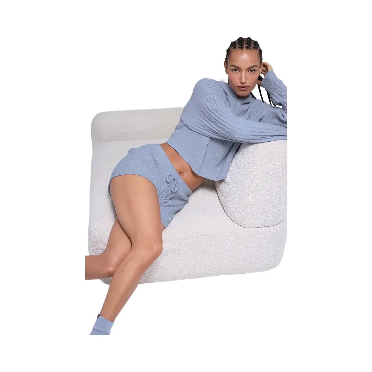 Alo Women's Cable Knit Winter Bliss Short - Winter Frost - HypeFly India View 5
