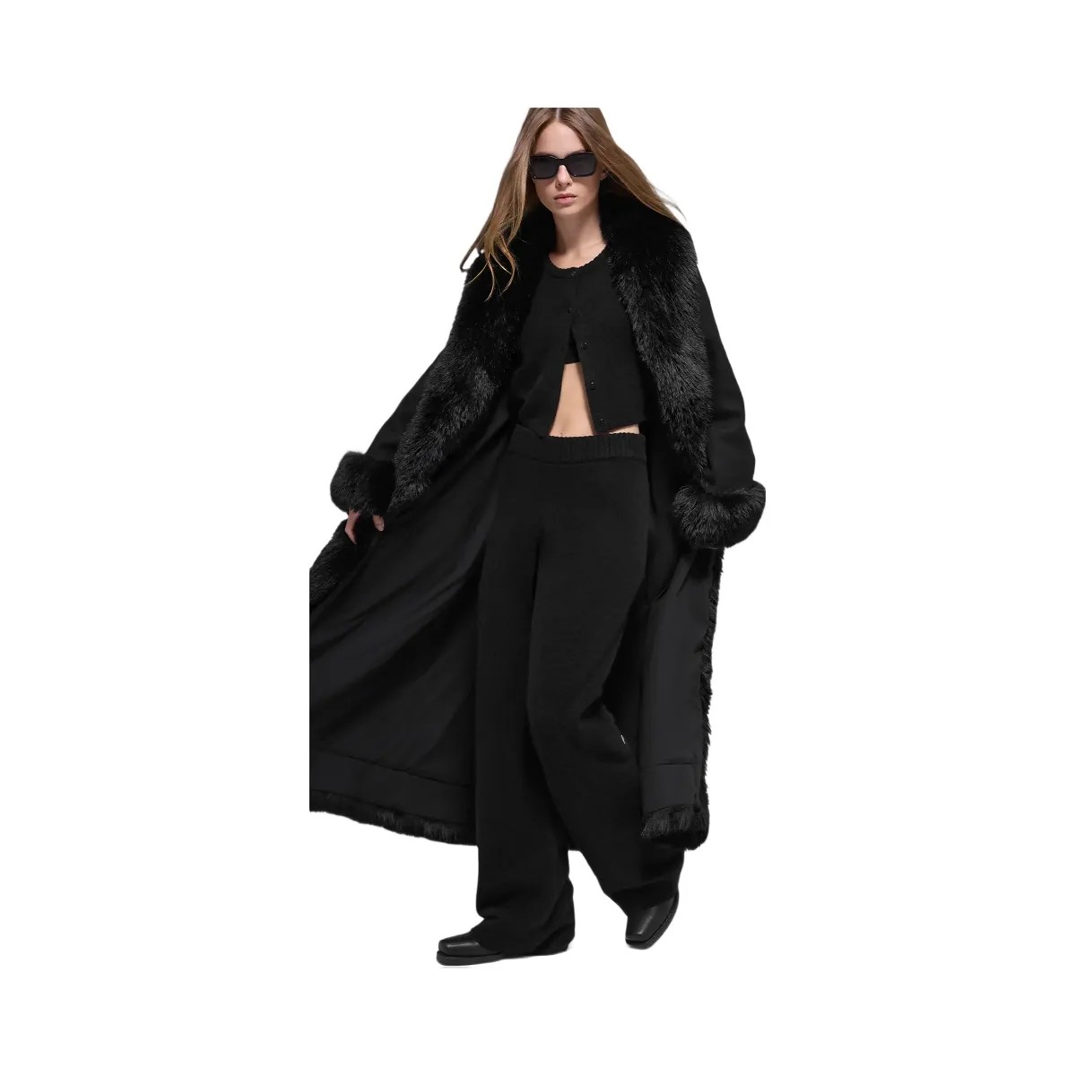 Alo Women's Faux Fur Trimmed Longline Coat - Black - HypeFly India View 4