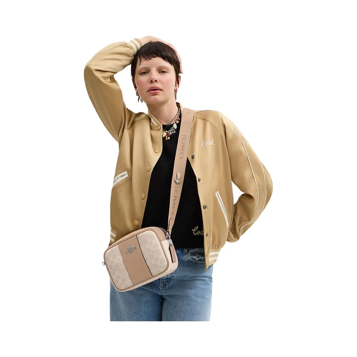 Coach Jamie Camera Bag In Signature Canvas With Stripe Signature Canvas-Silver-Sand-Taupe - HypeFly India View 2