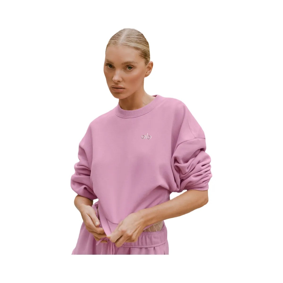 Alo Women's Cropped Accolade Crewneck - Candy Heart Pink - HypeFly India View 5