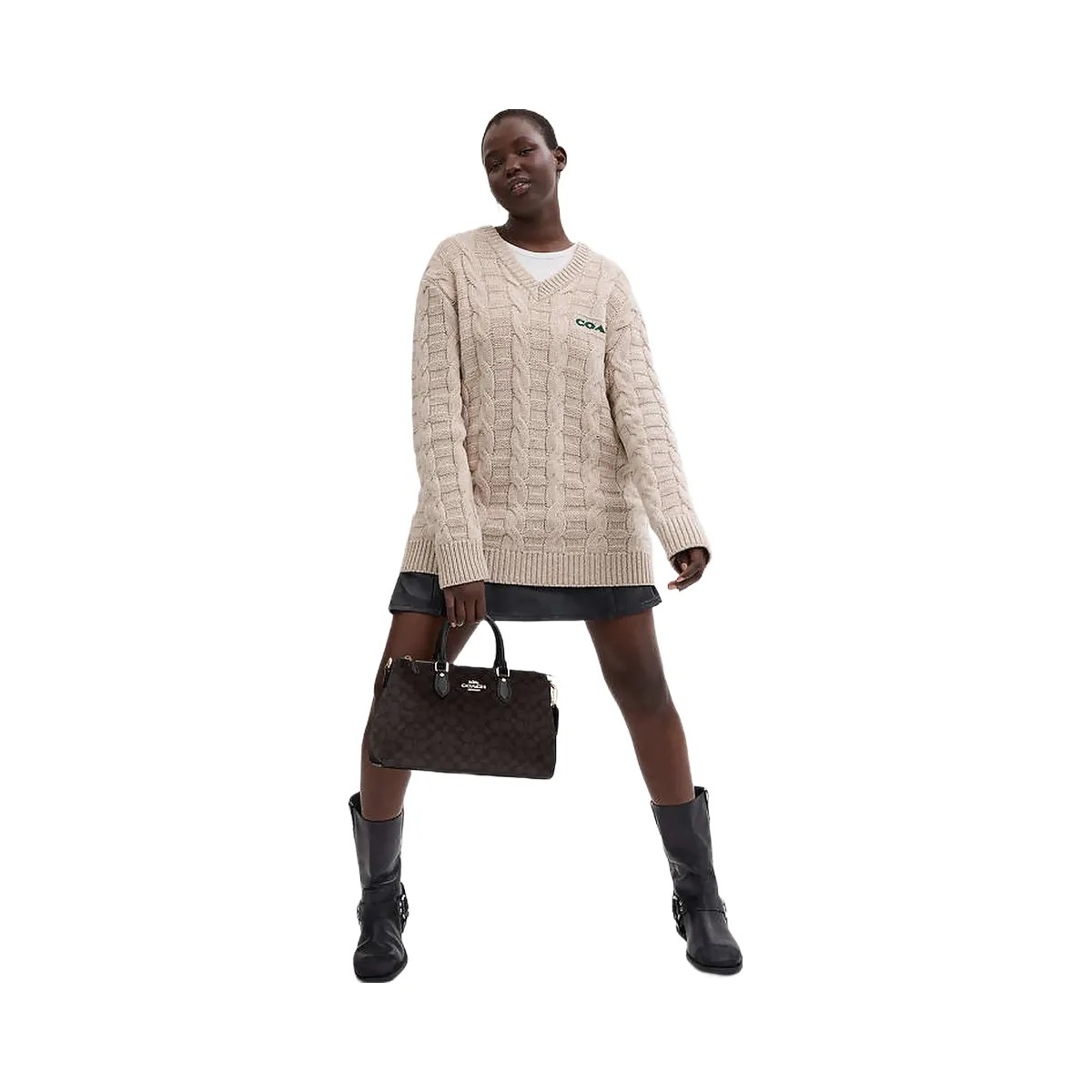 Coach Georgia Satchel Bag In Signature Canvas Signature Canvas-Gold-Walnut-Black - HypeFly India View 2