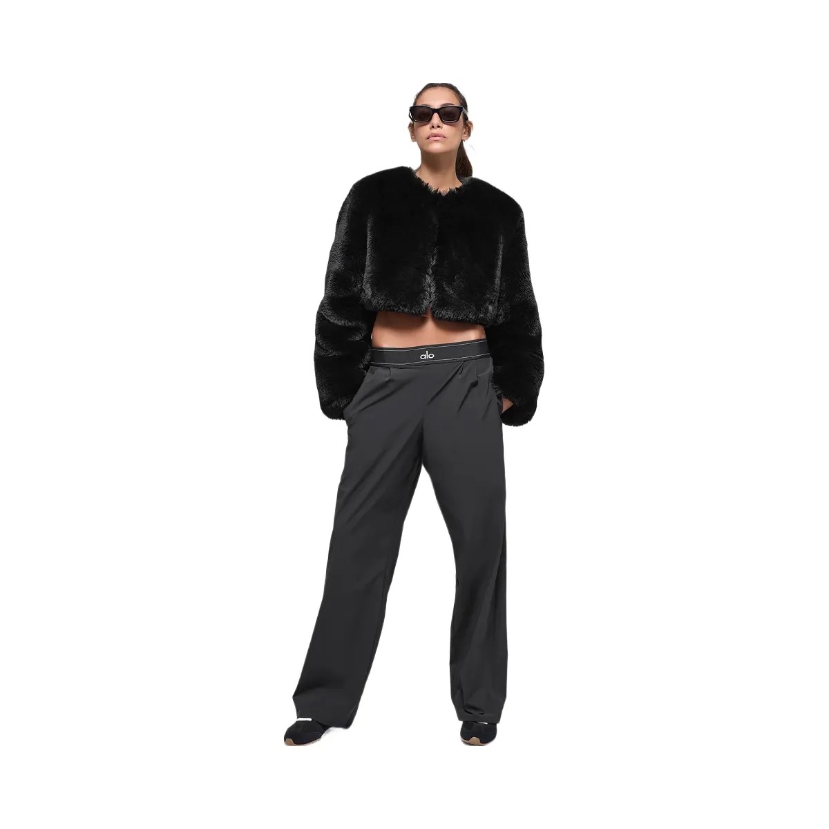 Alo Women's Faux Fur Chic Cropped Jacket - Black - HypeFly India View 5