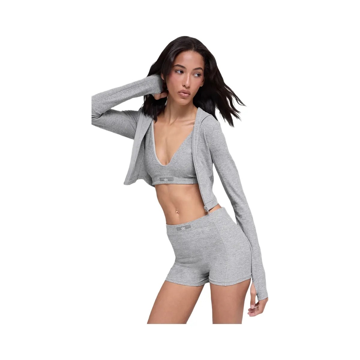 Alo Women's soft Sincere Fitted Jacket - Athletic Heather Grey - HypeFly India View 3
