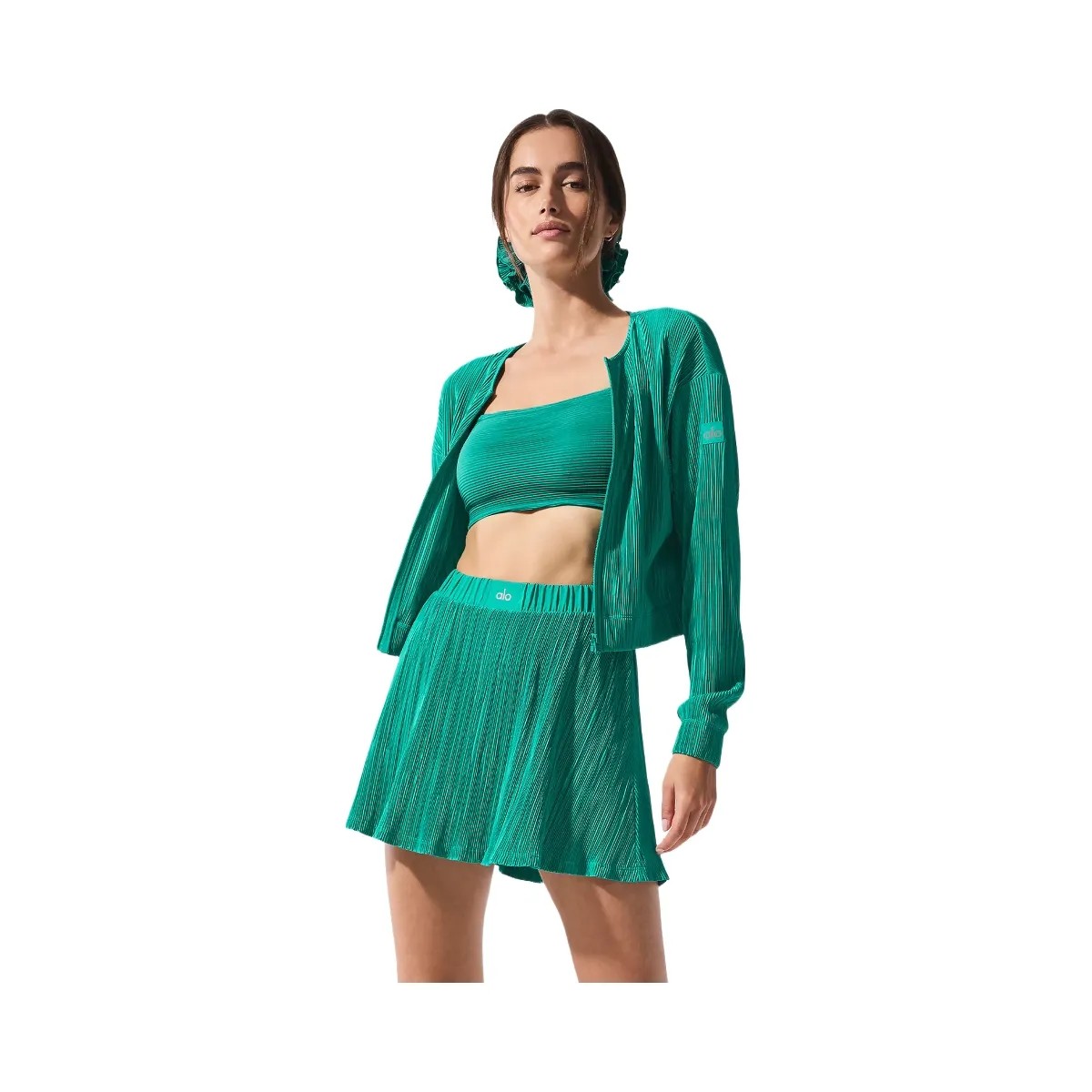 Alo Women's Cropped Micro Plisse Jacket - Spruce Green - HypeFly India View 1