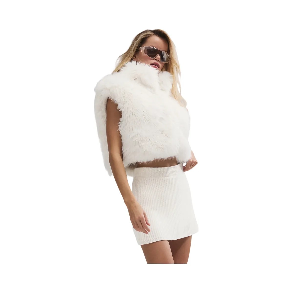 Alo Women's Opulent Faux Fur Cropped Vest - Ivory - HypeFly India View 1