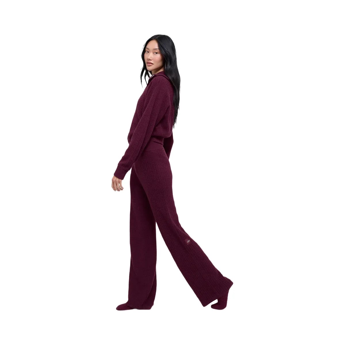 Alo Women's Cashmere High-Waist Plush Waffle Pant - Burgundy - HypeFly India View 4