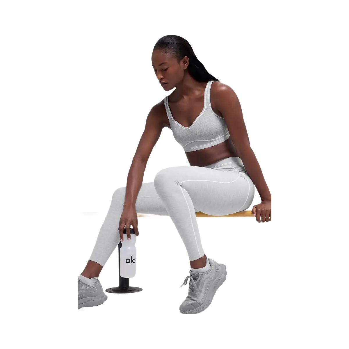 Alo Women's 7/8 High-Waist Alosoft Heart Throb Legging - Athletic Heather Grey/White - HypeFly India View 5