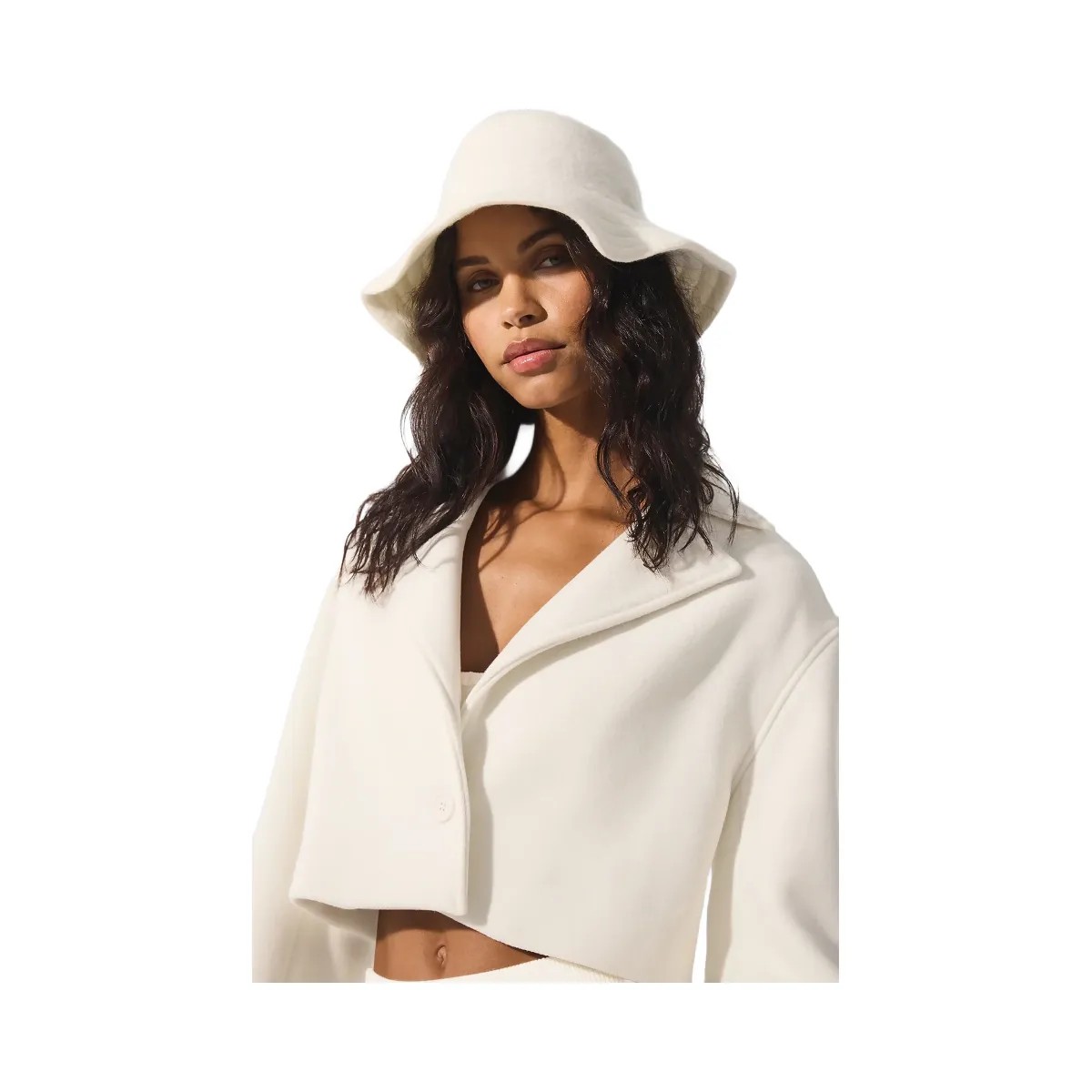 Alo Women's Wool Cropped Metro Trench - Ivory - HypeFly India View 3