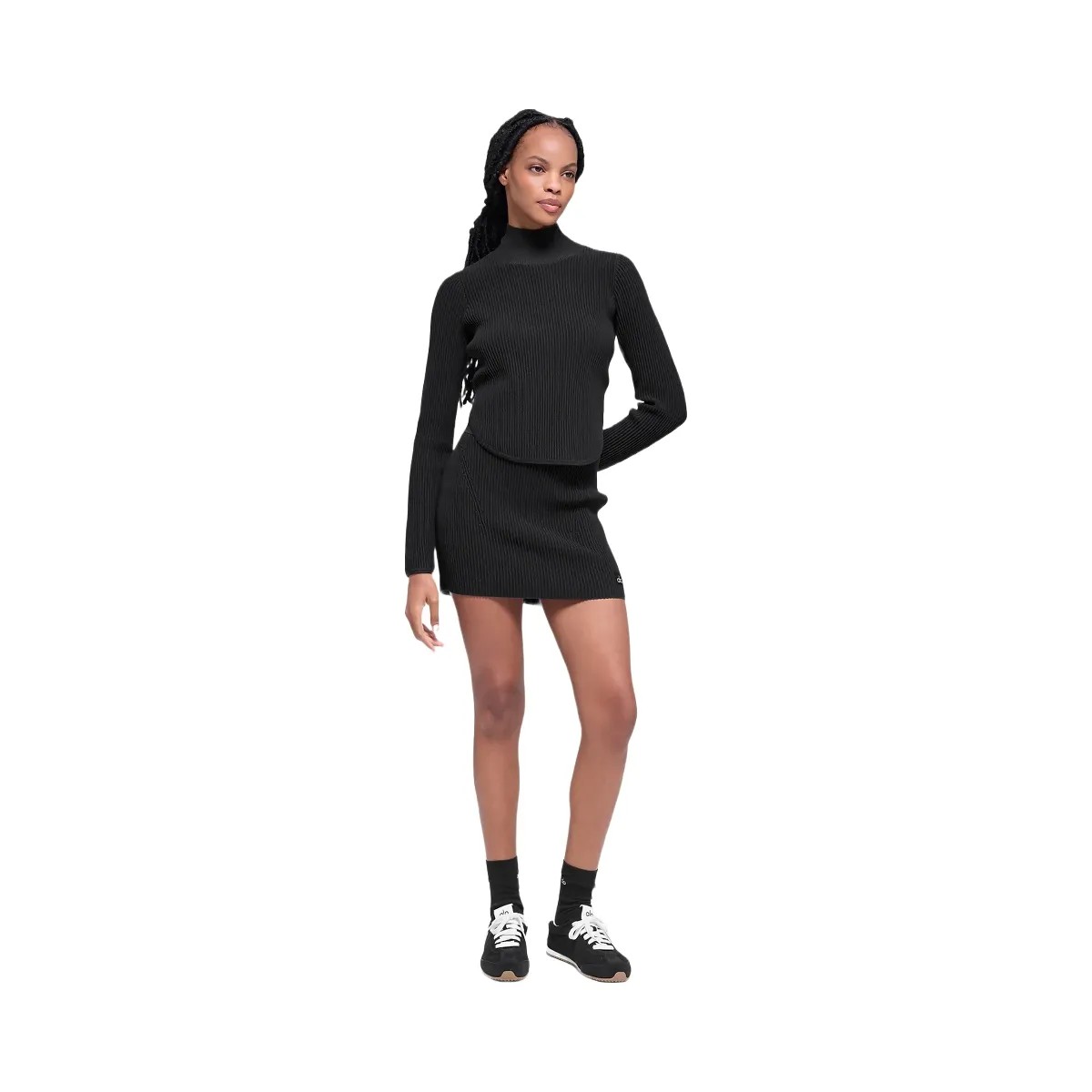 Alo Women's Denim Knit High-Waist Skirt - Black/Anthracite - HypeFly India View 1