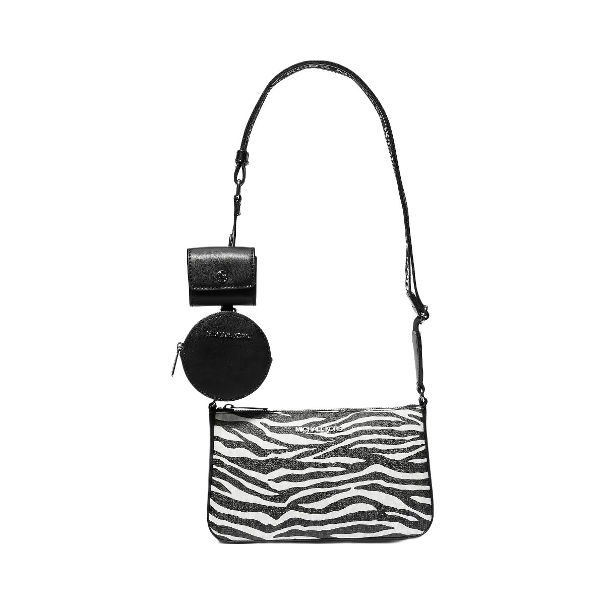Michael Kors Jet Set Leather Medium Animal Print Logo Crossbody Bag with Case for Apple Airpods Pro® Black - HypeFly India View 1