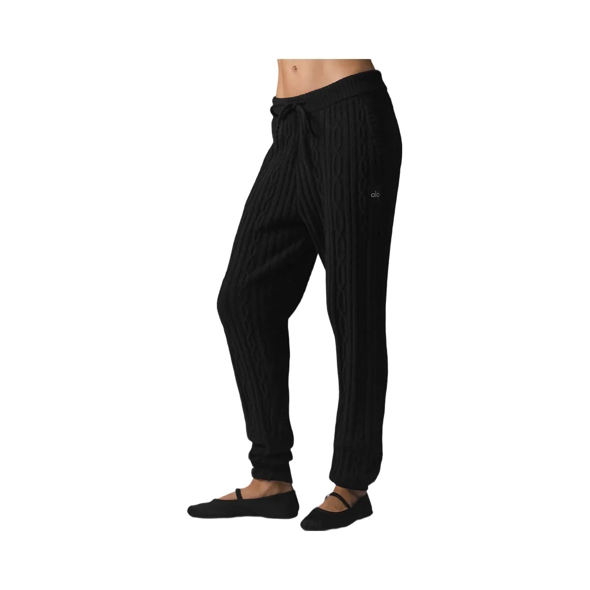 Alo Women's Cable Knit Winter Bliss Pant - Black - HypeFly India View 1
