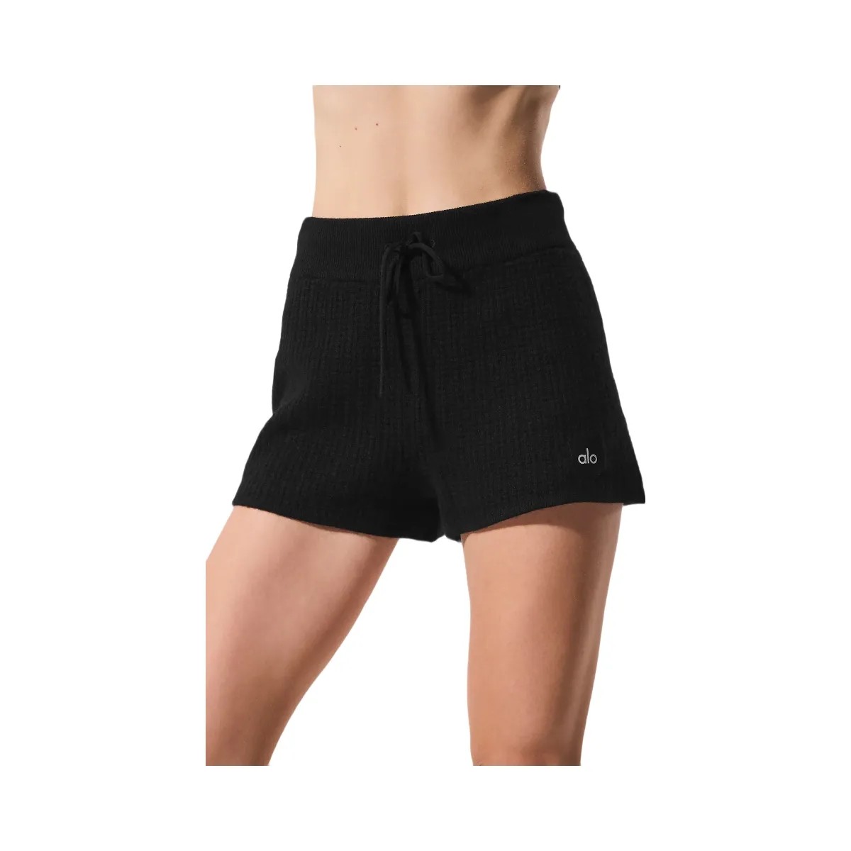 Alo Women's Cashmere High-Waist Plush Waffle Short - Black - HypeFly India View 1