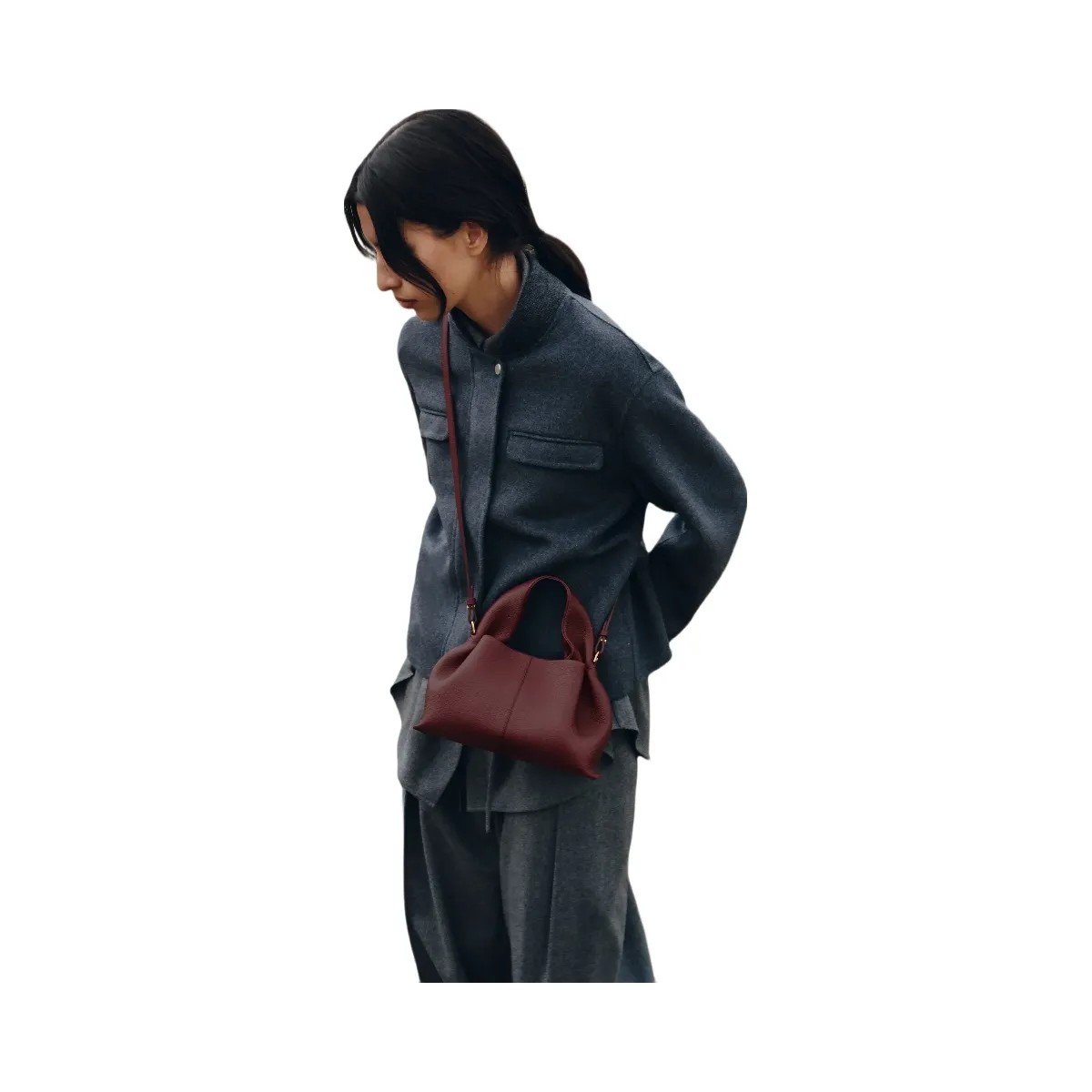 Polene Numero Neuf Mini Textured Black Cherry - HypeFly India View 3