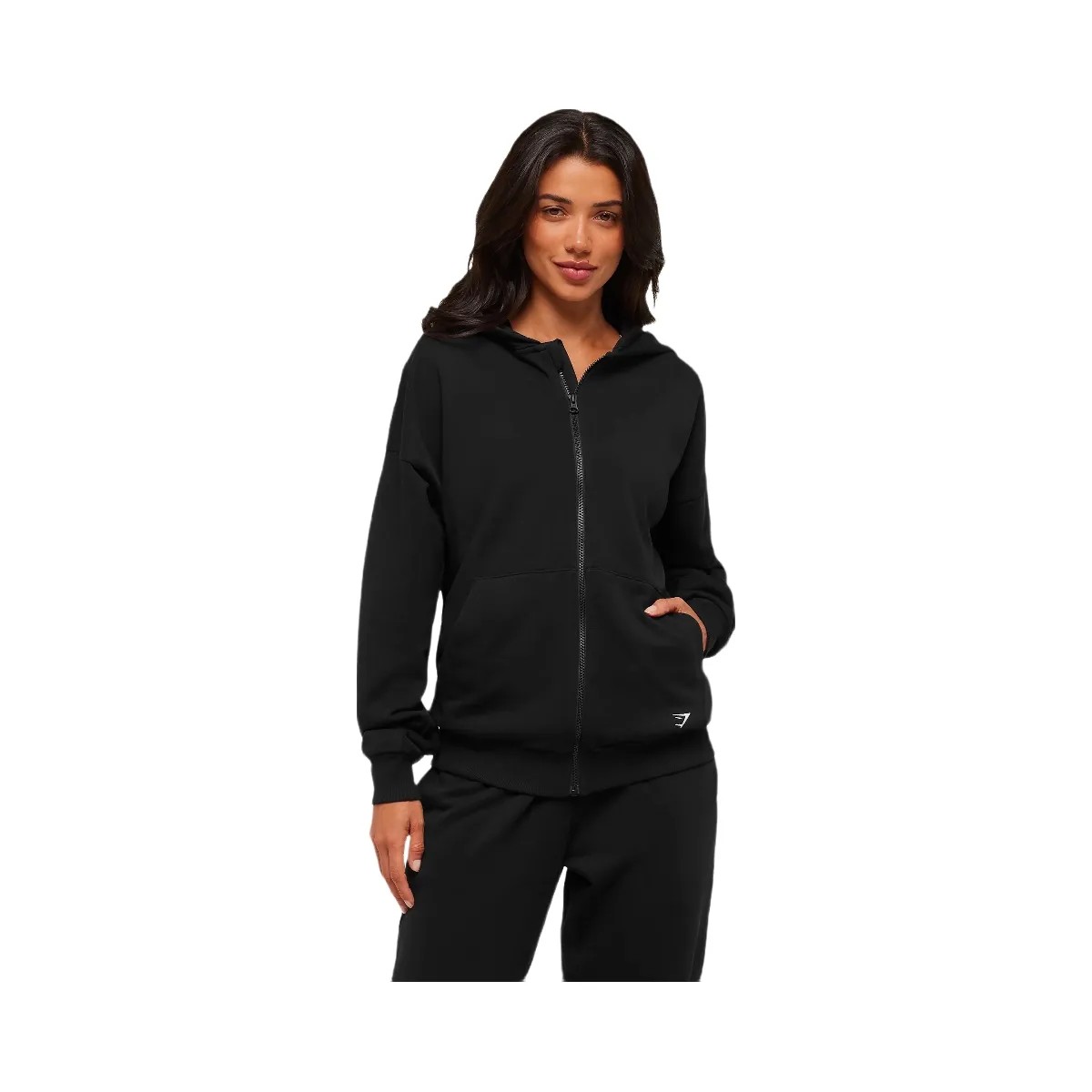 Gymshark Embroidered Zip Up Hoodie - Black - HypeFly India View 1