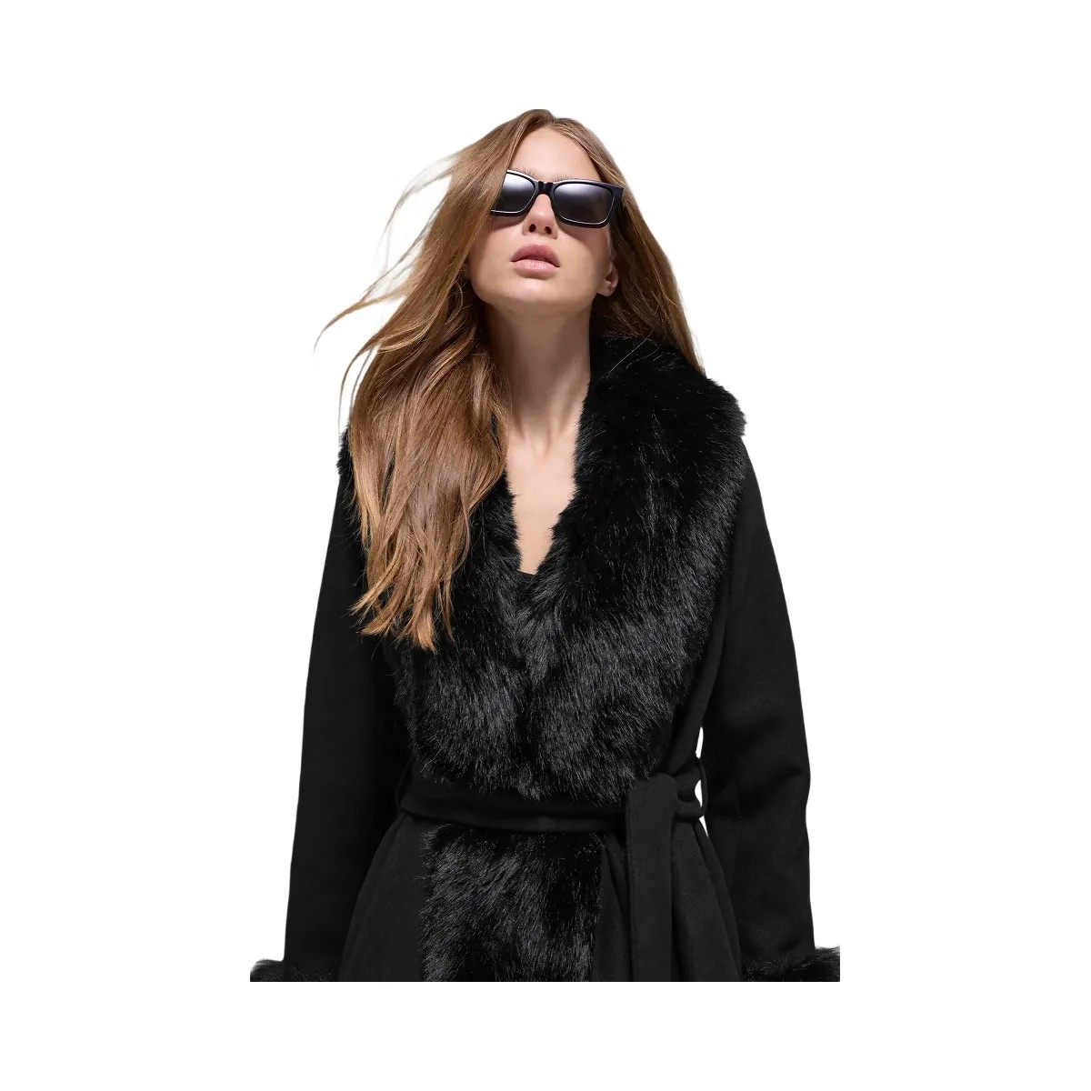 Alo Women's Faux Fur Trimmed Longline Coat - Black - HypeFly India View 1