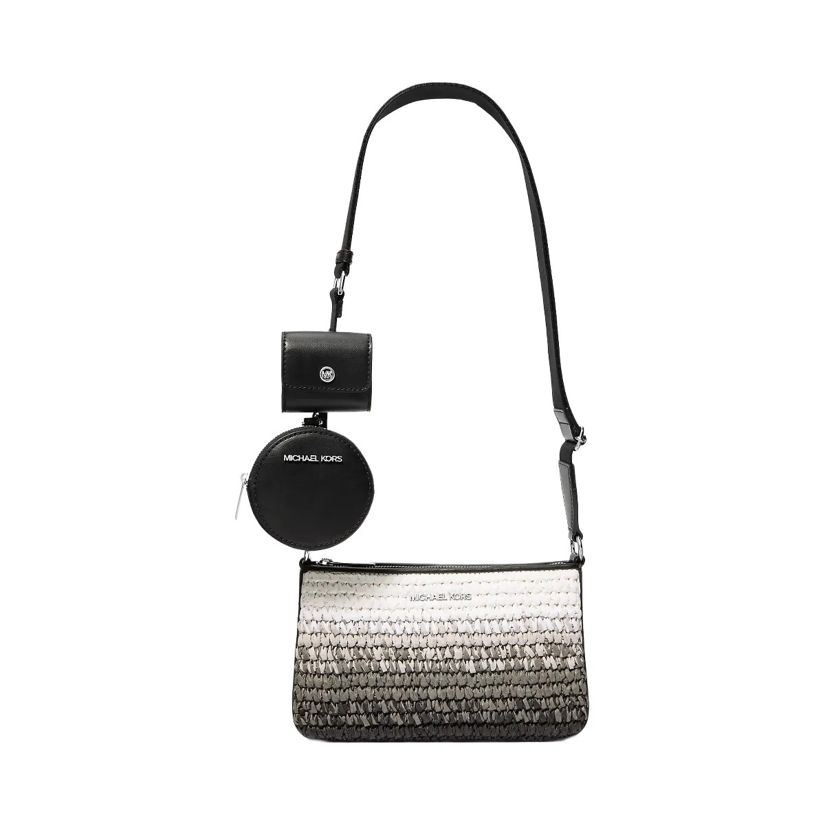 Michael Kors Jet Set Small Ombre Straw Crossbody Bag with Case for Apple Airpods Pro® Black - HypeFly India View 1