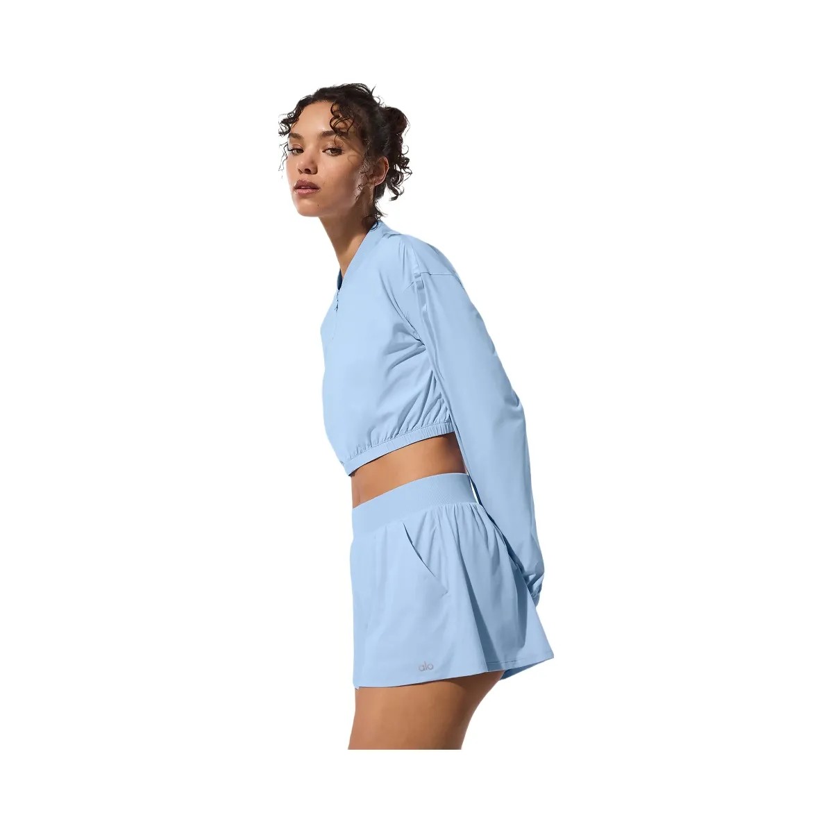 Alo Women's Cropped Breezy Full-Zip Cover Up - Seashell Blue - HypeFly India View 4