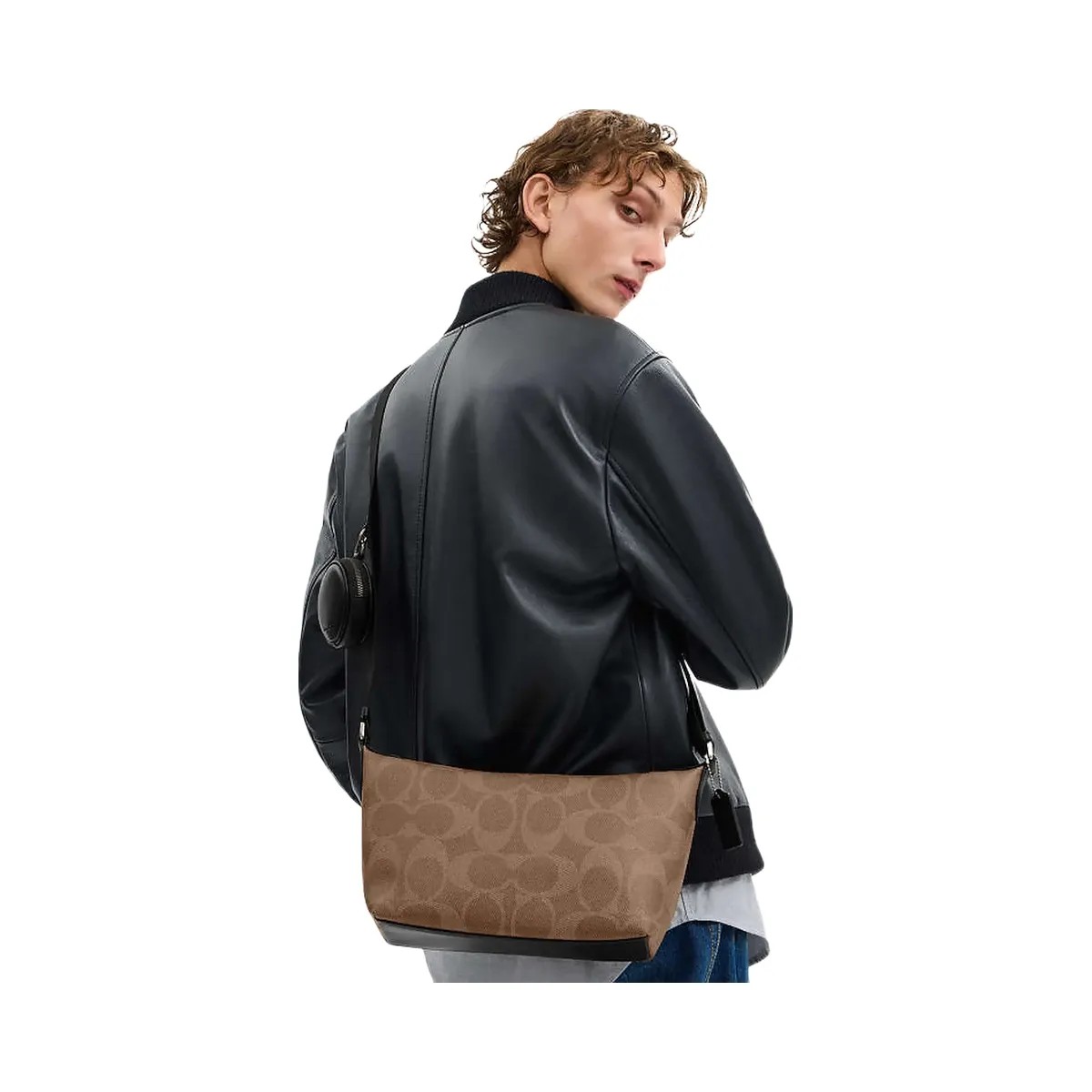 Coach Small Finn Crossbody Bag With Pouch In Maxi Signature Canvas Signature Canvas-Qb-Tan-Black - HypeFly India View 3