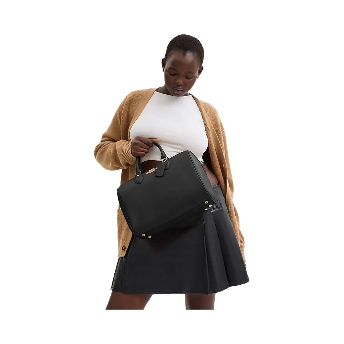 Coach Rowan Large Satchel Bag Pebbled Leather-Gold-Black - HypeFly India View 2