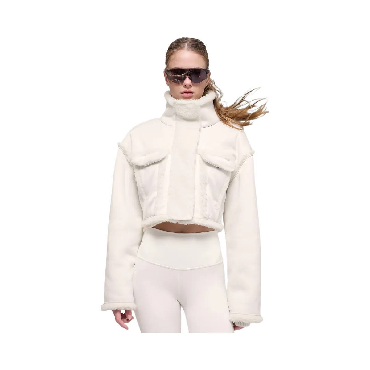 Alo Women's Faux Shearling Snowfall Cropped Jacket - Ivory - HypeFly India View 1