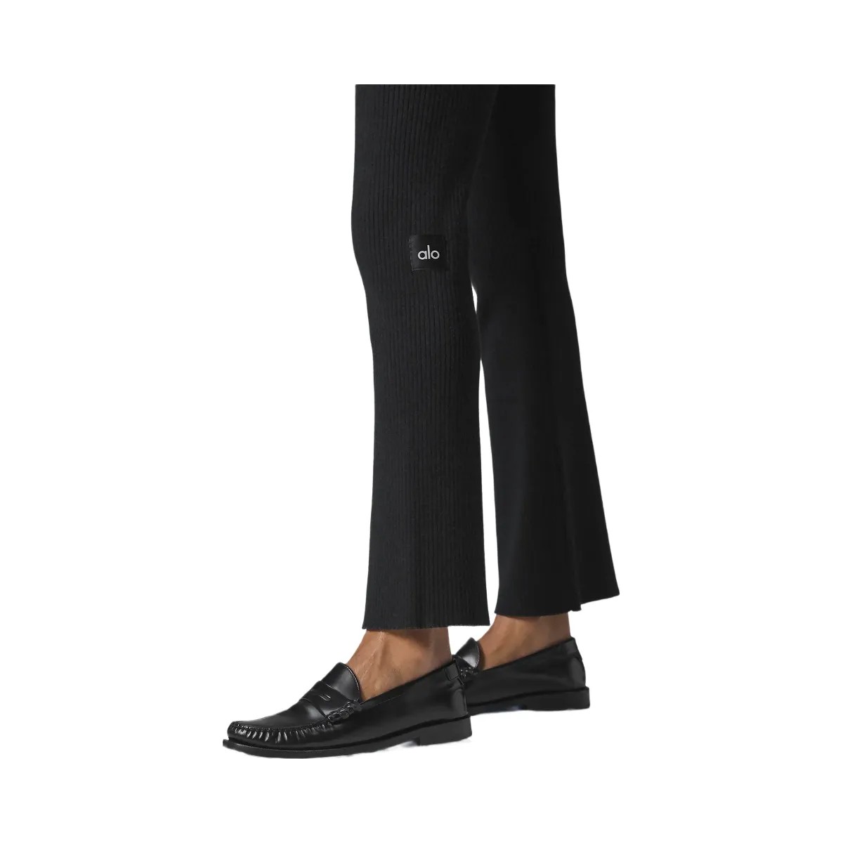 Alo Women's Denim Knit High-Waist Flare Pant - Black/Anthracite - HypeFly India View 4
