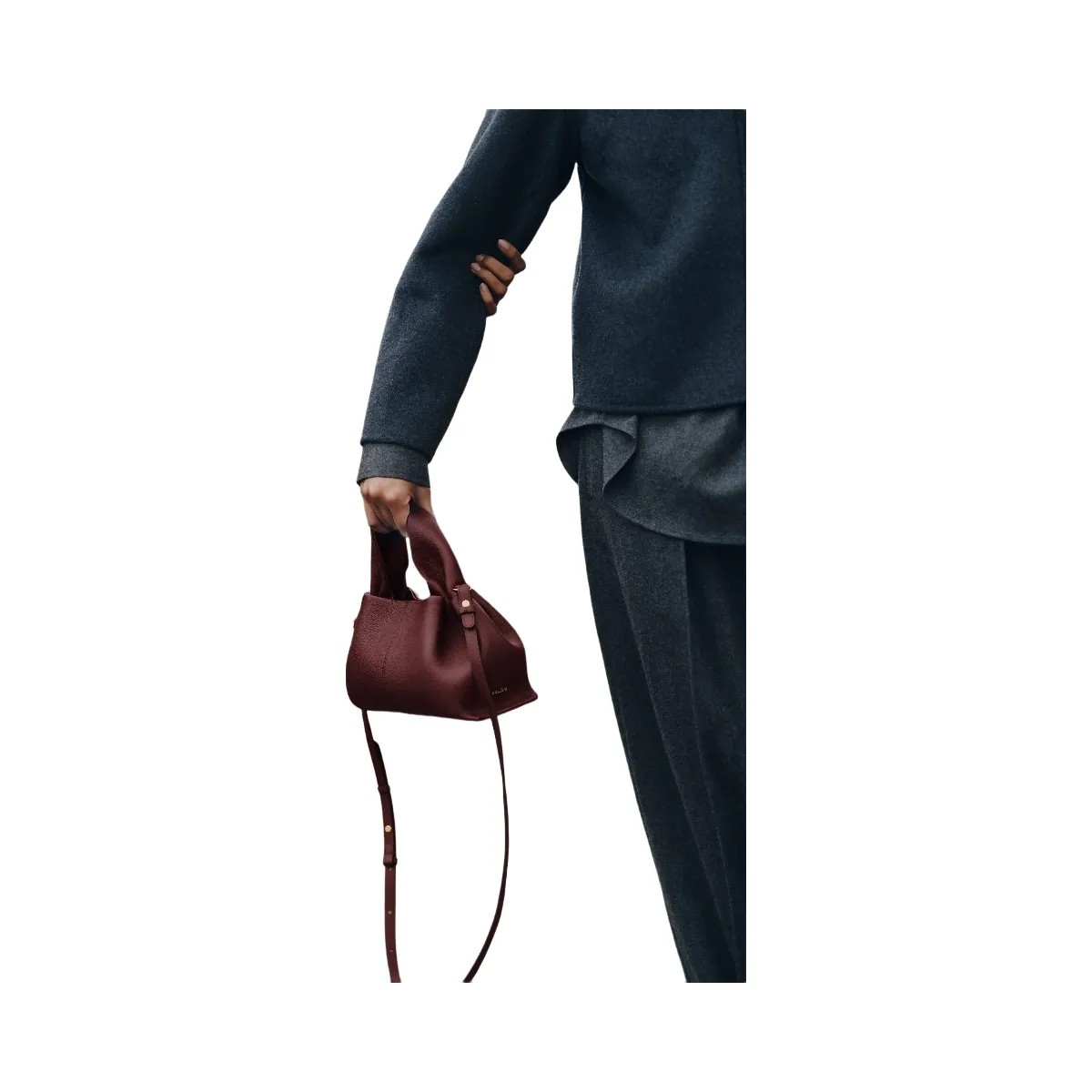Polene Numero Neuf Mini Textured Black Cherry - HypeFly India View 2