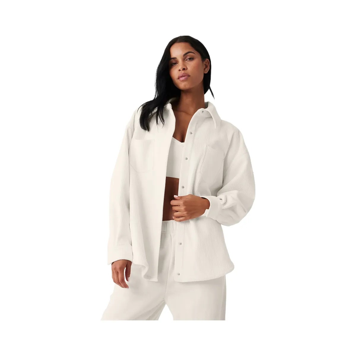 Alo Women's Ribbed Velour Mountain Side Shacket - Ivory - HypeFly India View 1